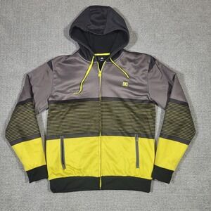 DC Shoes Zip Up Hoodie Mens Medium Gray Yellow Fleece Lined Skater Y2K